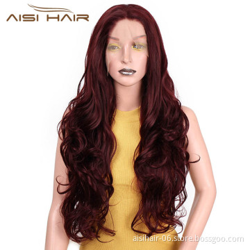 Aisi Hair High Quality Long Wavy Wine Red Wig Body Wave Lace Front Wig Synthetic Front Lace Hair Wigs For Black White Women